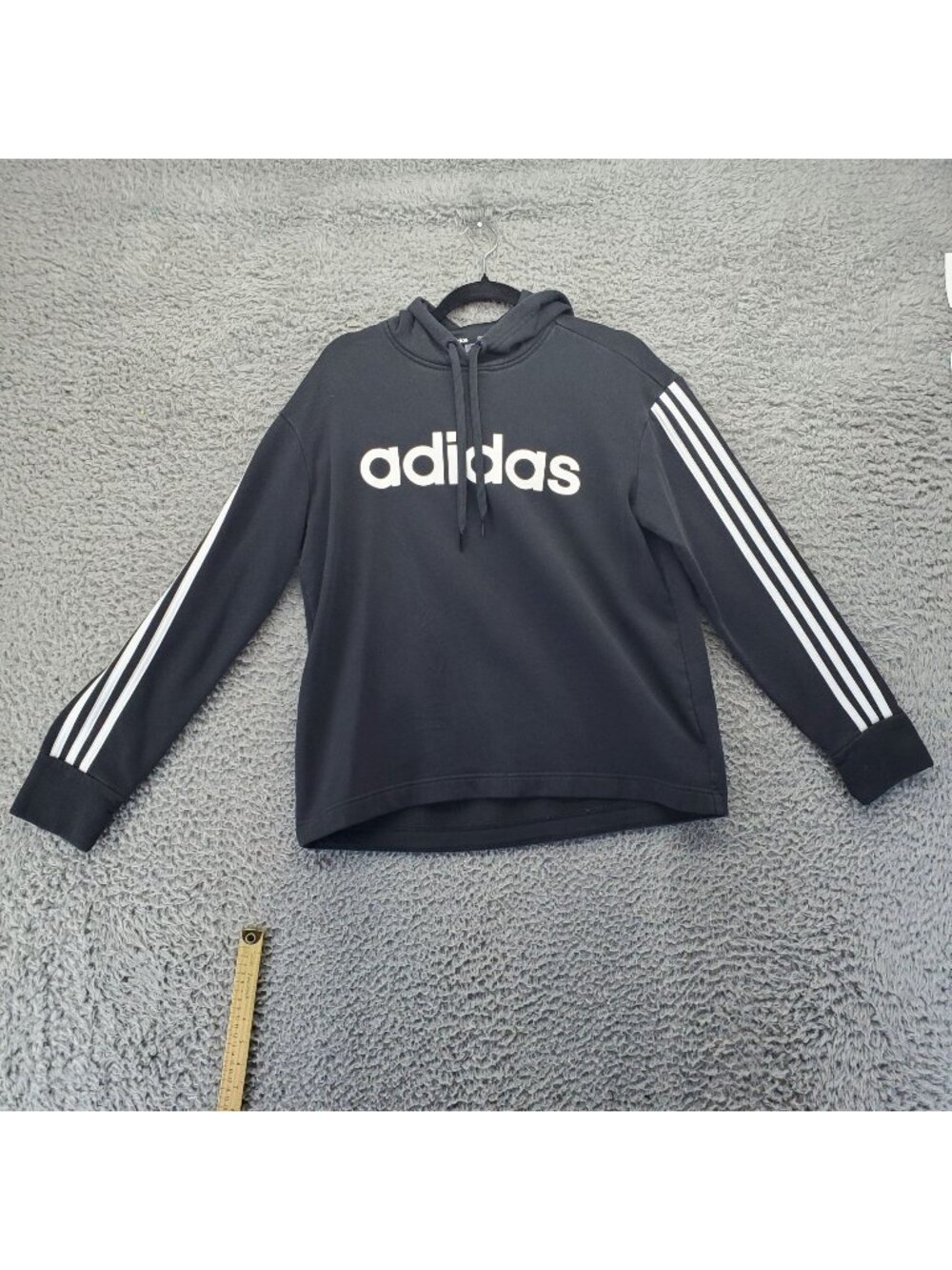 Adidas Hoodie Womens Large Black Logo Drawstring Long Sleeve Cotton Blend